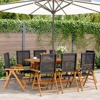 Berkfield Home Reclining Garden Chairs 8 pcs Black Poly Rattan & Solid Wood