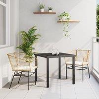 3 Piece Garden Dining Set with Cushions Brown Poly Rattan
