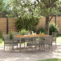 7 Piece Garden Dining Set with Cushions Grey Poly Rattan
