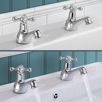Nes Home Victorian Bath & Basin Taps Set Chrome in Metallic Silver