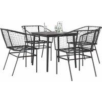 Berkfield Home 5 Piece Garden Dining Set Black Poly Rattan Glass