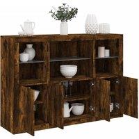 Berkfield Home Sideboards with LED Lights 3 pcs Smoked Oak Engineered Wood in Brown
