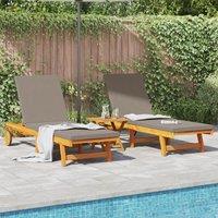 Sun Loungers 2 pcs with Wheels and Cushion Solid Wood Acacia