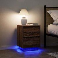 Berkfield Home Bedside Cabinets with LED Lights2 pcs Brown Oak 38x34x50 cm | Size: 38 x 34 x 50 cm