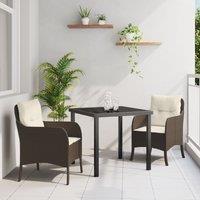 3 Piece Garden Dining Set with Cushions Brown Poly Rattan