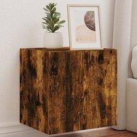 Berkfield Home TV Wall Cabinet with LED Lights Smoked Oak 40.5x35x40 cm in Brown