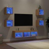 Berkfield Home 7 Piece TV Wall Units with LED Sonoma Oak Engineered Wood in Brown