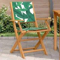 Berkfield Home Garden Chairs 2 pcs Leaf Pattern Solid Wood Acacia & Fabric in Green