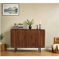 IH Design Carney Mango Wood Slatted Large 2 Doors Sideboard -Walnut in Brown