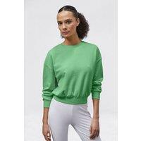 Enorsia Women's Ribbed Hem Cropped Sweatshirt in Green | Size: 14
