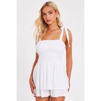 Quiz Women's White Tie Shoulder Ruched Playsuit | Size: 4