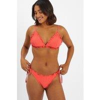 Accessorize Women's Frilly Seersucker Triangle Bikini Top in Orange | Size: 10