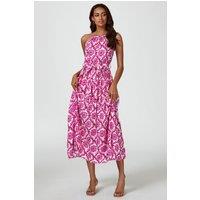 FS Collection Women's Floral Print Tie Halterneck Maxi Dress In Pink | Size: XS