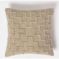 Homescapes Geometric Tufted Cotton Cushion in Beige | Size: 45 cm x 45 cm