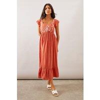 Wallis Women's Embroidered Midi Dress in Rust | Size: 16