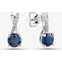 T.H.Baker Women's 9ct White Gold Sapphire & Diamond Crossover Stud Earrings OJE1703-BS in Silver