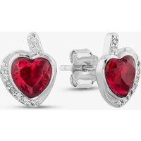 Silver Red Cubic Zirconia Wrapped Heart Stud Earrings E614598