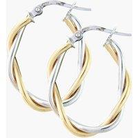 T.H.Baker Women's 9ct Two-Colour Twist Oval Hoop Earrings ER754 in Silver