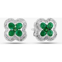 T.H.Baker Women's 9ct White Gold Emerald & Diamond Quatrefoil Cluster Stud Earrings PE04942 EM in Silver