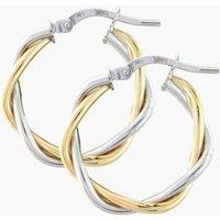 T.H.Baker Women's 9ct Two-Colour Twist Hoop Earrings ER752 in Gold