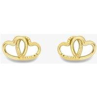 T.H.Baker Women's 9ct Yellow Gold Double Heart Stud Earrings SE891