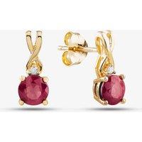 T.H.Baker Women's 9ct Yellow Gold Ruby & Diamond Stud Earrings OJE1702-R
