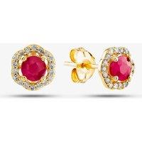 9ct Yellow Gold Ruby & Diamond Halo Stud Earrings OJE1701-R