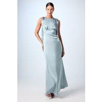 Coast Women's Honoured Sleeveless High Neck Tie Shoulder Satin Maxi Bridesmaid Dress in Dusty Blue | Size: 12