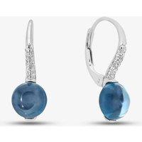 T.H.Baker Women's 9ct White Gold Round Blue Topaz & 0.10ct Diamond Hoop Earrings DE1508W-BT in Silver