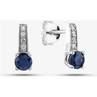 T.H.Baker Women's 9ct White Gold Sapphire & 0.06ct Diamond Stud Earrings OJE1704-BS in Silver
