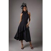 Coast Women's High Neck Corsage Detail Midi Dress in Black | Size: 8