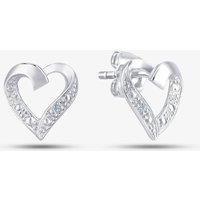 T.H.Baker Women's 9ct White Gold Open Heart Diamond Stud Earrings PE04605W in Silver