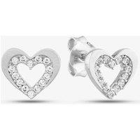 T.H.Baker Women's 9ct White Gold Cubic Zirconia Open Heart Stud Earrings E1625W in Silver