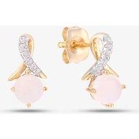 T.H.Baker Women's 9ct Yellow Gold Round Opal & Diamond Crossover Stud Earrings PE05560YOP