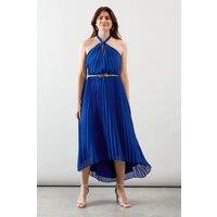 Wallis Women's Pleated Halterneck Chiffon Midi Dress in Cobalt | Size: 14