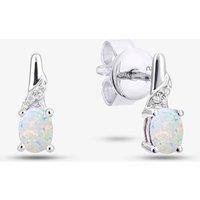 T.H.Baker Women's 9ct White Gold Oval Opal & Diamond Twist Stud Earrings DE1612WOP in Silver