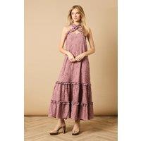 Oasis Women's Floral Ruffle Detail Tiered Maxi Dress in Rose | Size: 10