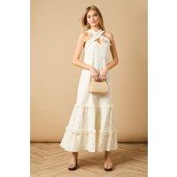 Oasis Women's Floral Ruffle Detail Tiered Maxi Dress in Ivory | Size: 12