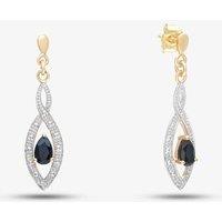 T.H.Baker Women's 9ct Yellow Gold Sapphire & Diamond Twist Dropper Earrings PE03459Y SA