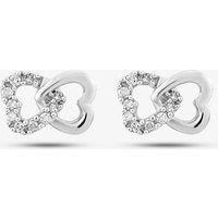 T.H.Baker Women's 9ct White Gold & Pave Diamond Double Open Hearts Stud Earrings PE05599 in Silver