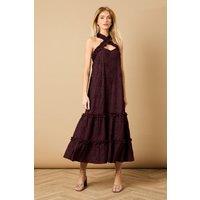 Oasis Women's Petite Floral Ruffle Detail Tiered Maxi Dress in Plum | Size: 14
