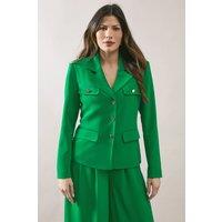 Wallis Women's Four Pocket Button Through Blazer in Green | Size: 16