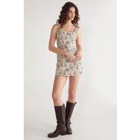 NastyGal Women's Floral Printed Denim Mini Dress | Size: 8