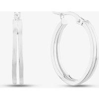 T.H.Baker Women's 9ct White Gold Double Oval Hoop Earrings ER673 in Silver