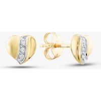 T.H.Baker Women's 9ct Yellow Gold Brilliant Cut Diamond Curved Heart Studs Earrings E813-9