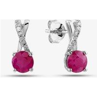 T.H.Baker Women's 9ct White Gold Ruby & Diamond Crossover Stud Earrings OJE1703-R in Silver