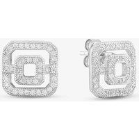 T.H.Baker Women's Silver Open Square Pave Stud Earrings E611954