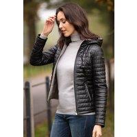 Monomoi Women's 'Happy' Real Leather Hooded Jacket in Black | Size: 8