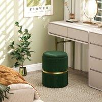 HOMCOM Round Pouffe Storage Footstool with Hidden Space in Dark Green