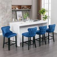 HomeTouch Set of 4 Contemporary Velvet Upholstered Wing-Back Barstools Blue | Size: 4 Pack
